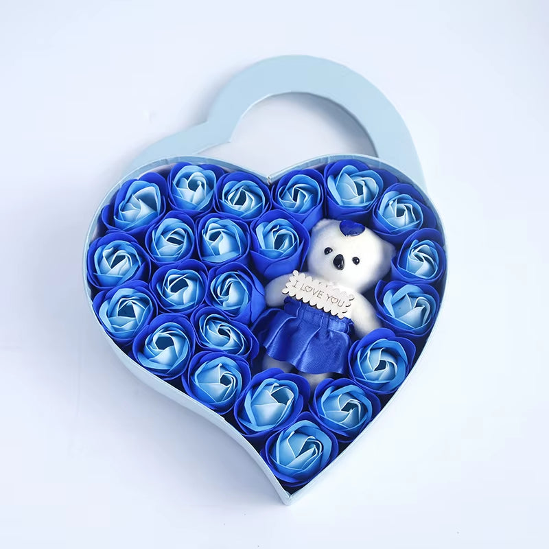 22 Flowers Soap Flower Gift Rose Box Valentines Day Gift Bears Bouquet Wedding Decoration Gift Festival Heart-Shaped Box