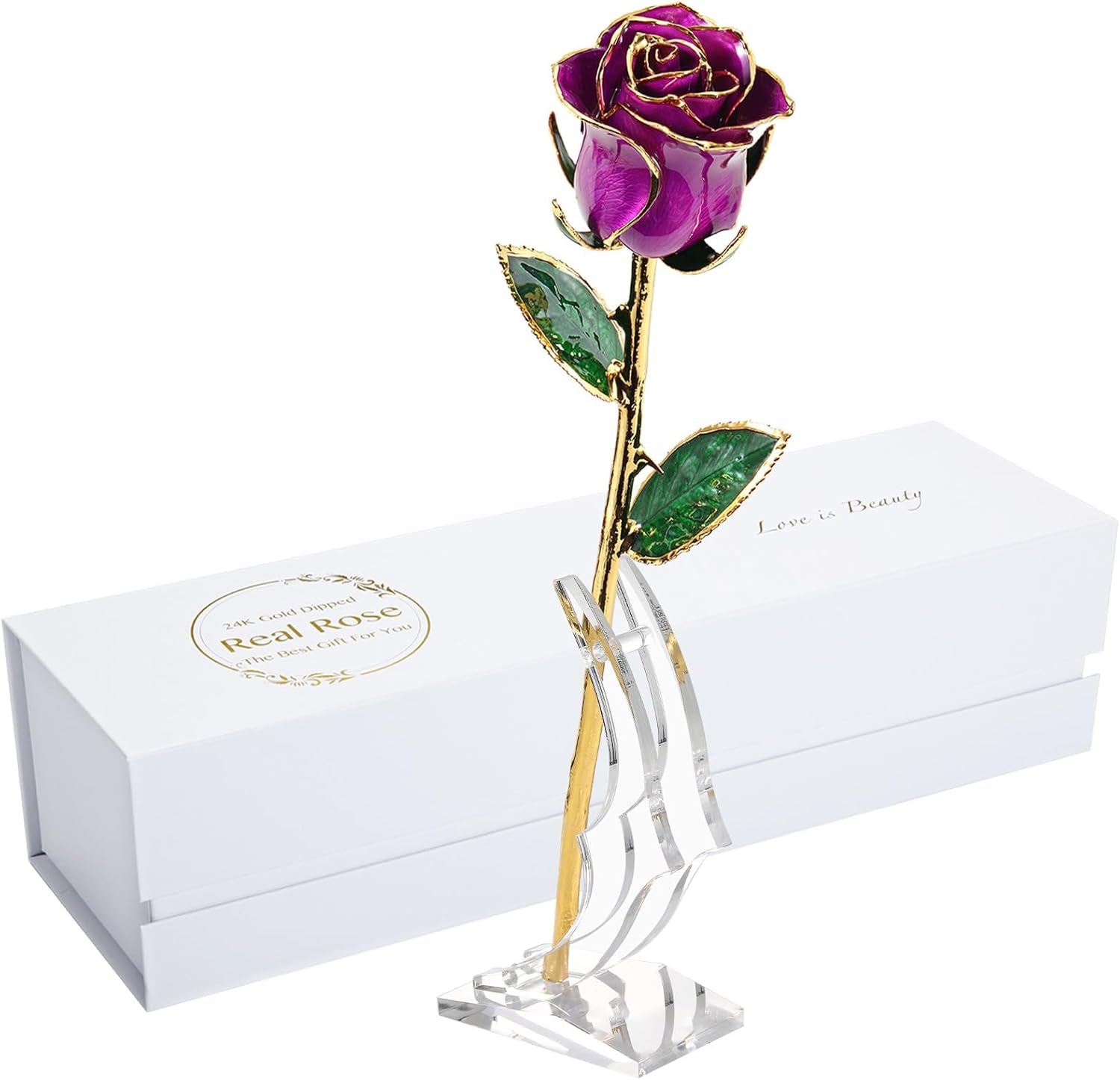 Birthday Rose Gift for Her,24K Golden Real Fresh Long Stem Rose and Best Birthday Gift for Her Rose,Blue with Stand