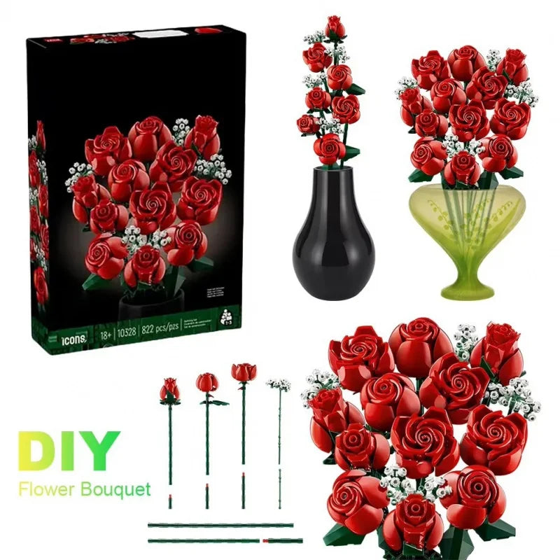 Compatible with Lego Bouquet Building Blocks New Assembled Ornaments Preserved Fresh Flower Valentine'S Day Toys Roses10328