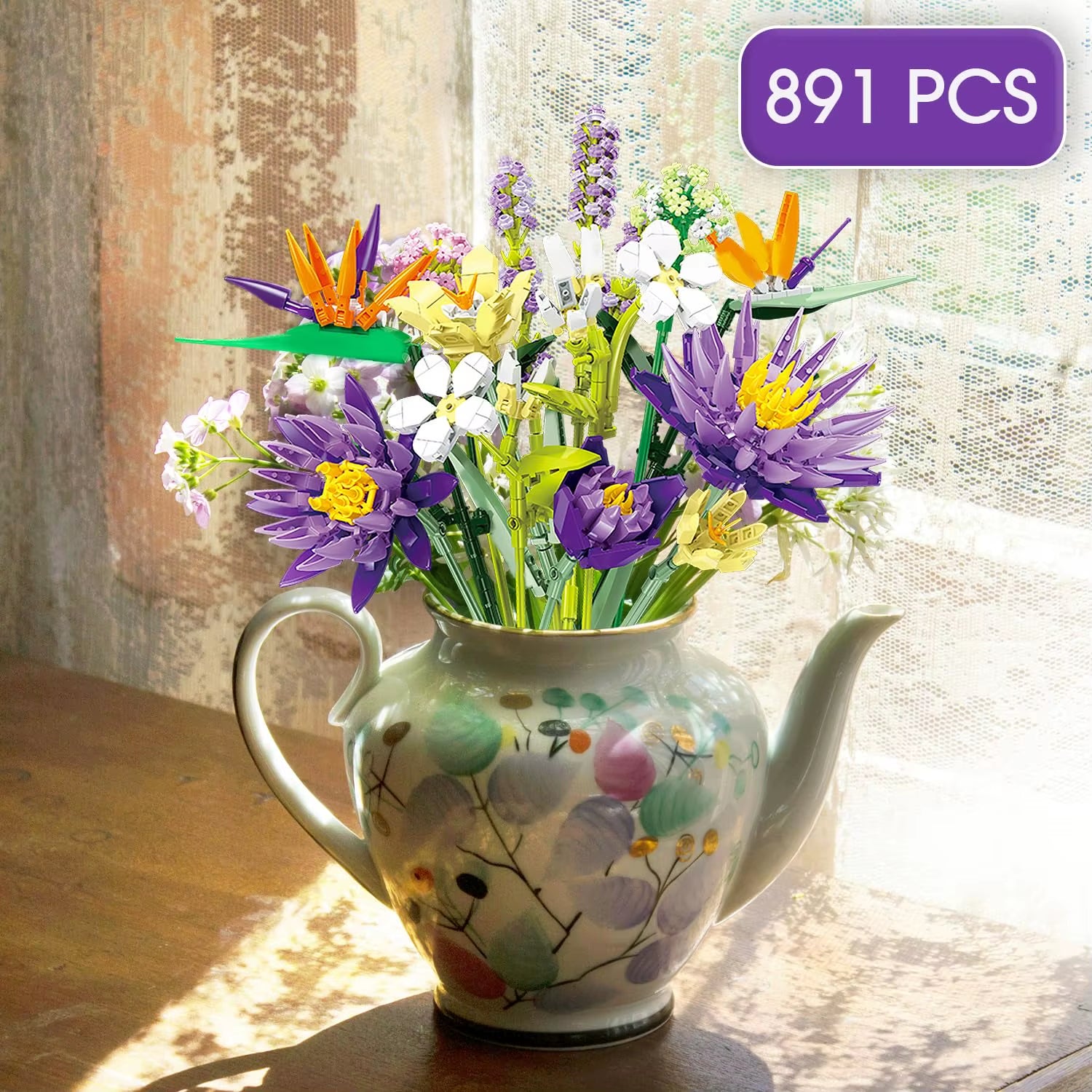 891PCS Romantic Flower Bouquet Building Blocks Eternal Flower Plant Assemble Bricks Idea Desktop Decoration Kids DIY Toys Gifts