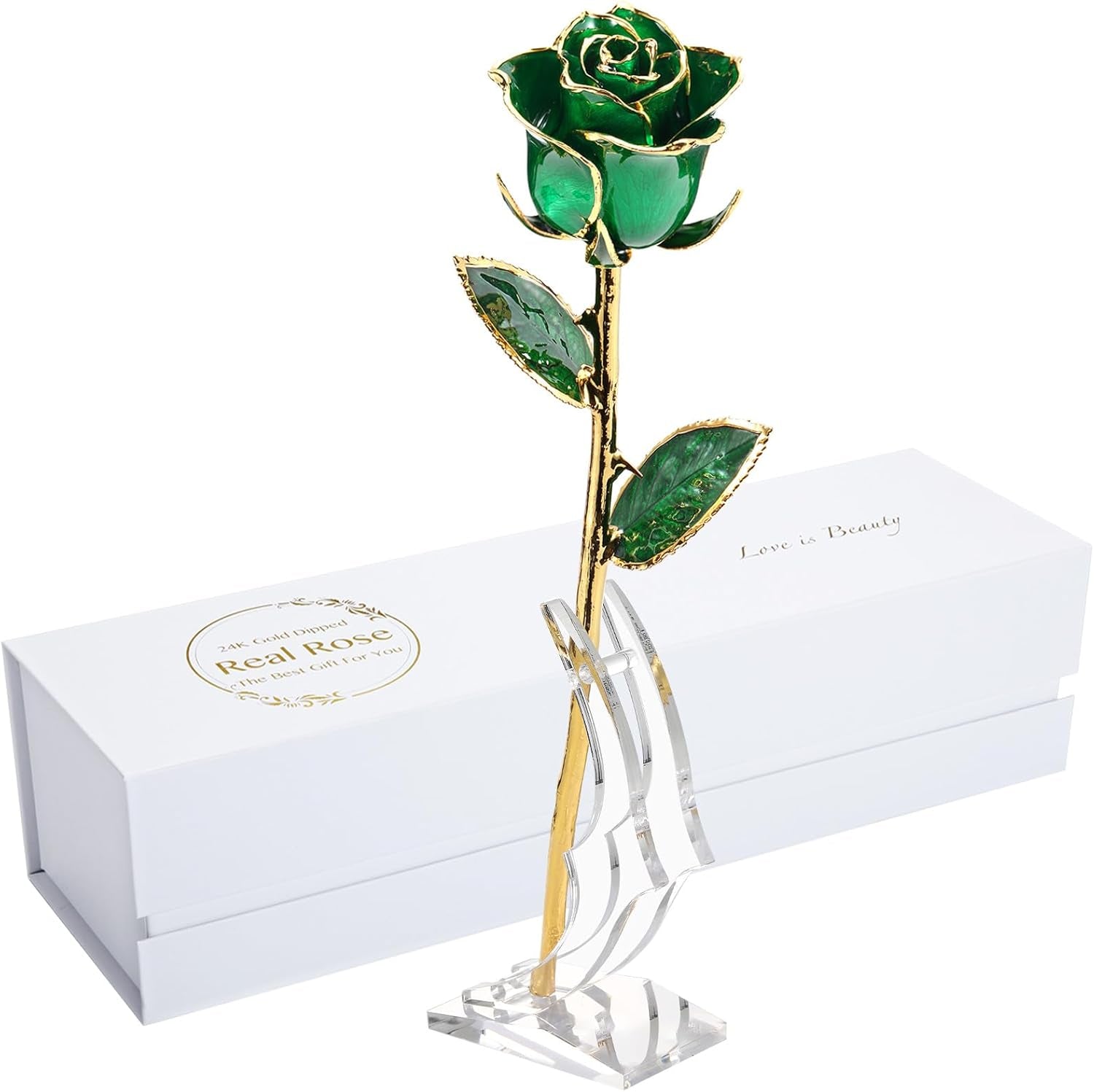 Birthday Rose Gift for Her,24K Golden Real Fresh Long Stem Rose and Best Birthday Gift for Her Rose,Blue with Stand