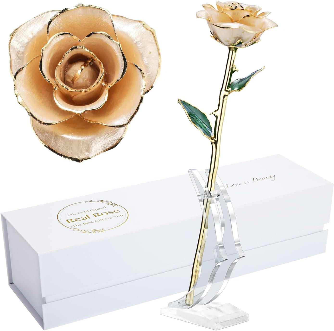 Birthday Rose Gift for Her,24K Golden Real Fresh Long Stem Rose and Best Birthday Gift for Her Rose,Blue with Stand