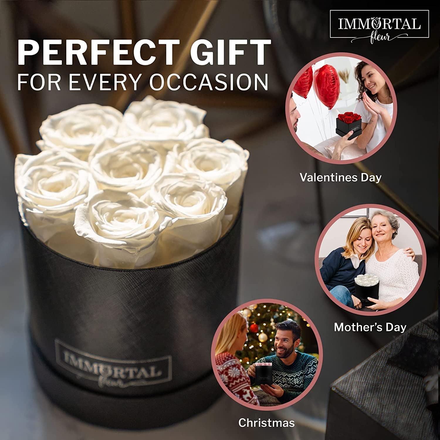 White Preserved Roses, 7 Elegant Forever Roses Box, Mom Birthday Gifts, Wedding & Anniversary Flowers