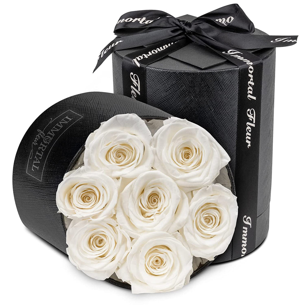 White Preserved Roses, 7 Elegant Forever Roses Box, Mom Birthday Gifts, Wedding & Anniversary Flowers