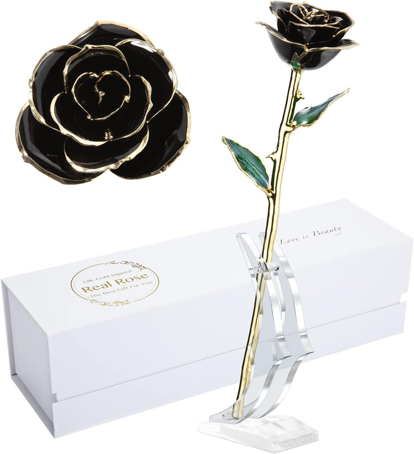 Birthday Rose Gift for Her,24K Golden Real Fresh Long Stem Rose and Best Birthday Gift for Her Rose,Blue with Stand