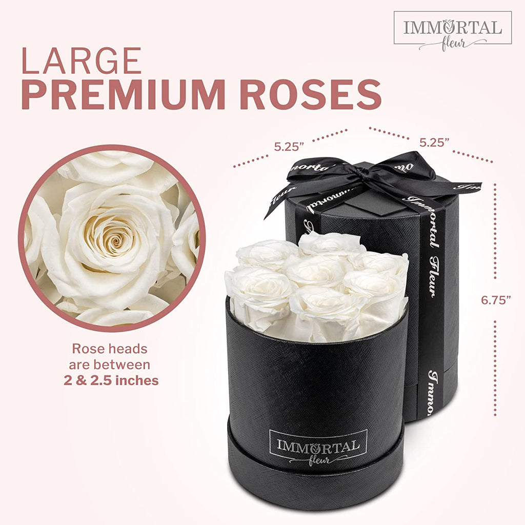White Preserved Roses, 7 Elegant Forever Roses Box, Mom Birthday Gifts, Wedding & Anniversary Flowers