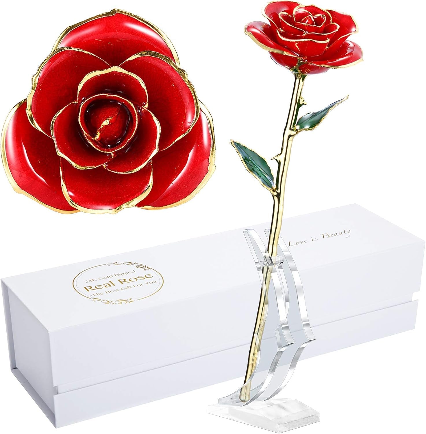 Birthday Rose Gift for Her,24K Golden Real Fresh Long Stem Rose and Best Birthday Gift for Her Rose,Blue with Stand