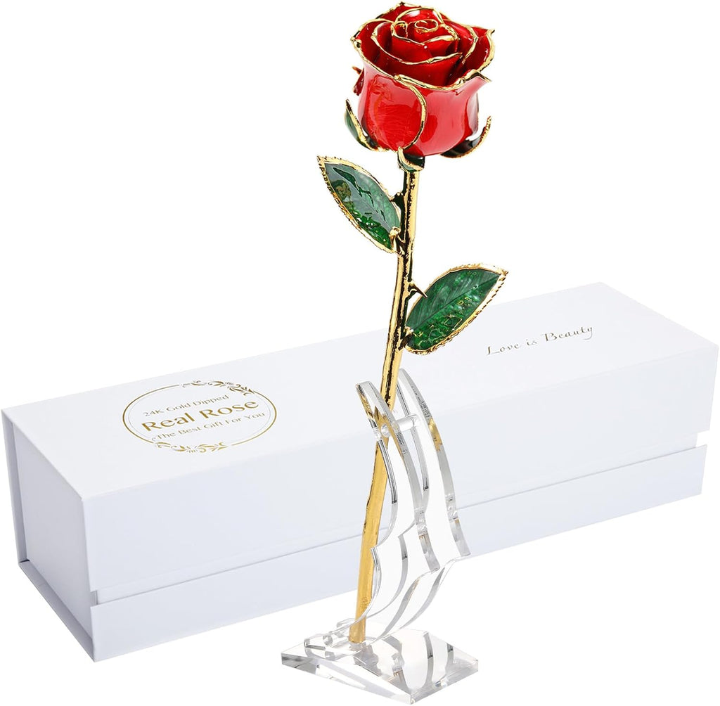 Birthday Rose Gift for Her,24K Golden Real Fresh Long Stem Rose and Best Birthday Gift for Her Rose,Blue with Stand