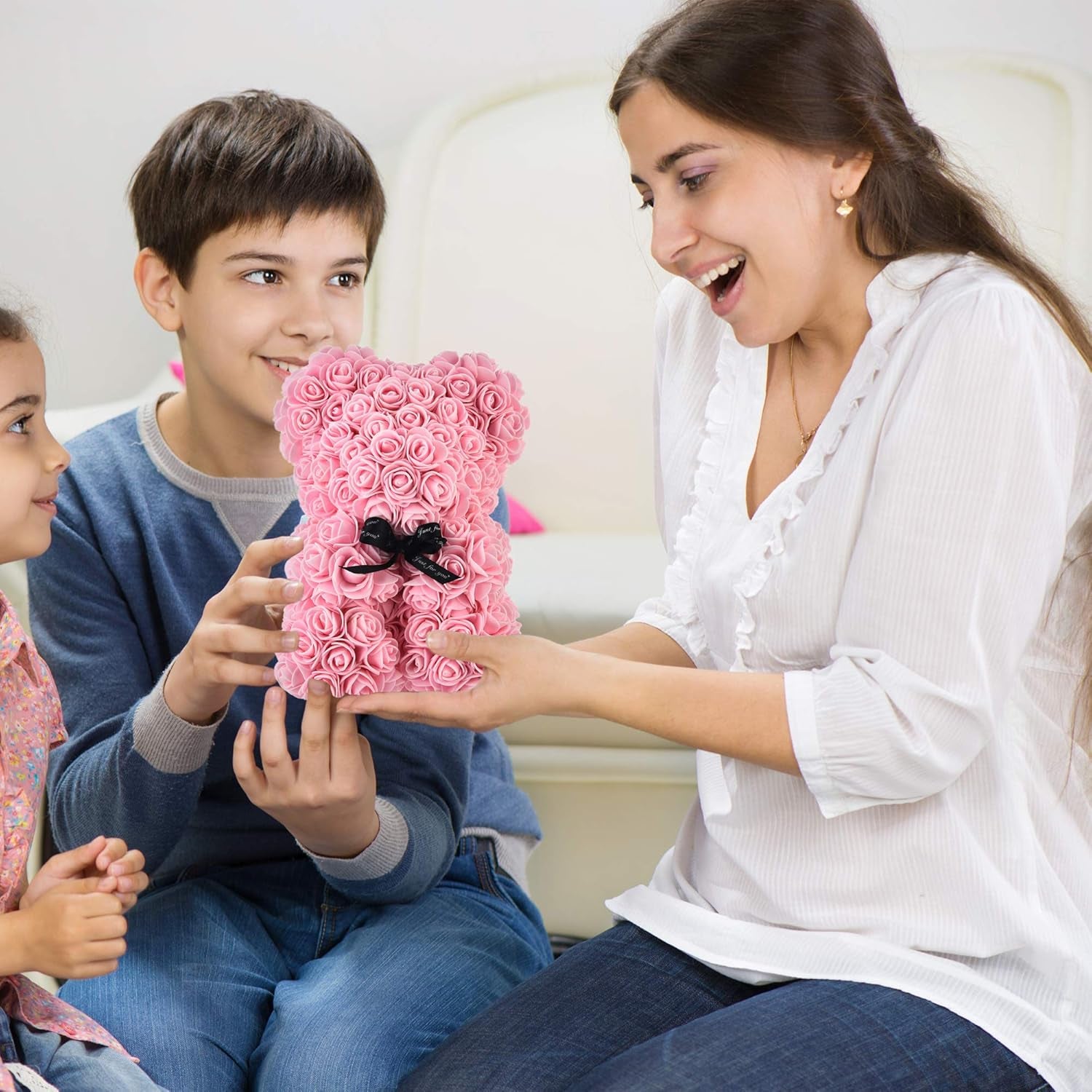 Rose Bear ,Rose Teddy Bear, Flower Bear Cub, Forever Rose Everlasting Flower for Window Display, Anniversary Christmas Valentines Gift (Light Pink)