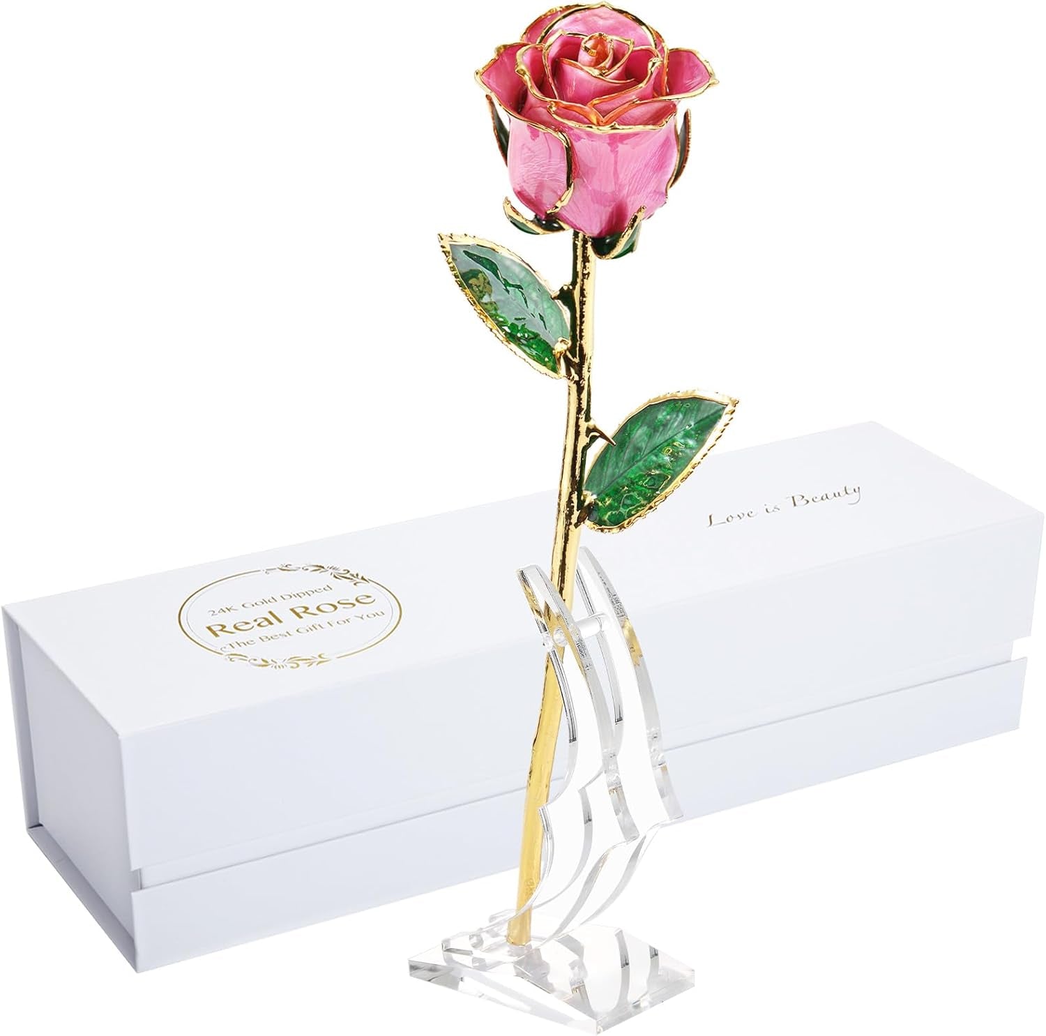 Birthday Rose Gift for Her,24K Golden Real Fresh Long Stem Rose and Best Birthday Gift for Her Rose,Blue with Stand
